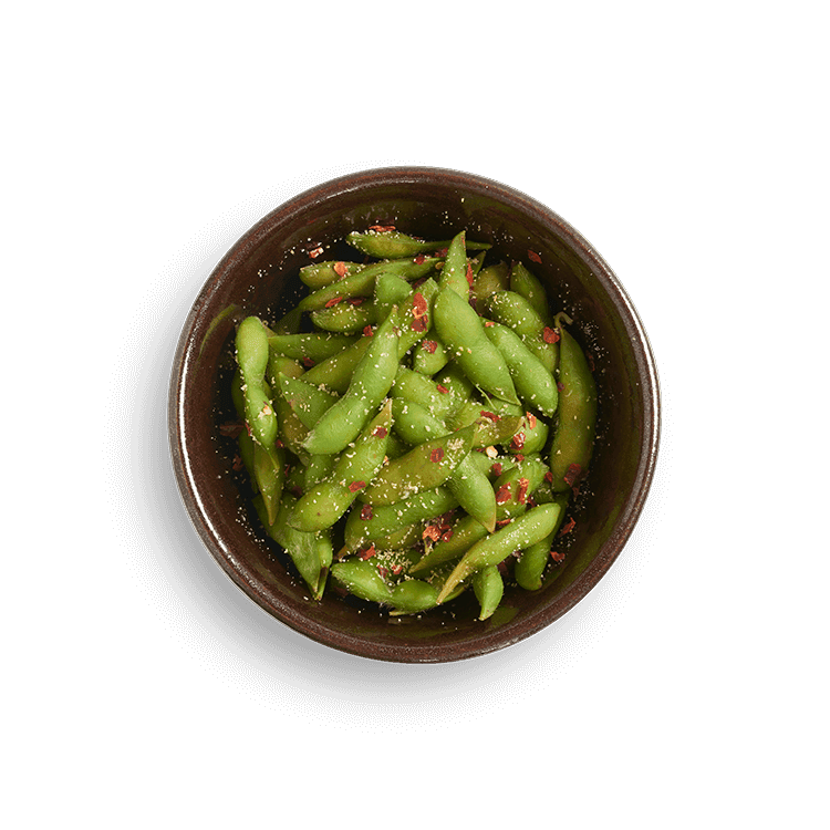 edamame with chilli + garlic salt