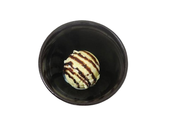 vanilla pod ice cream with chocolate sauce