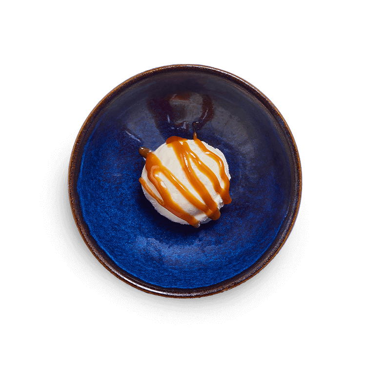 vanilla pod ice cream with toffee sauce